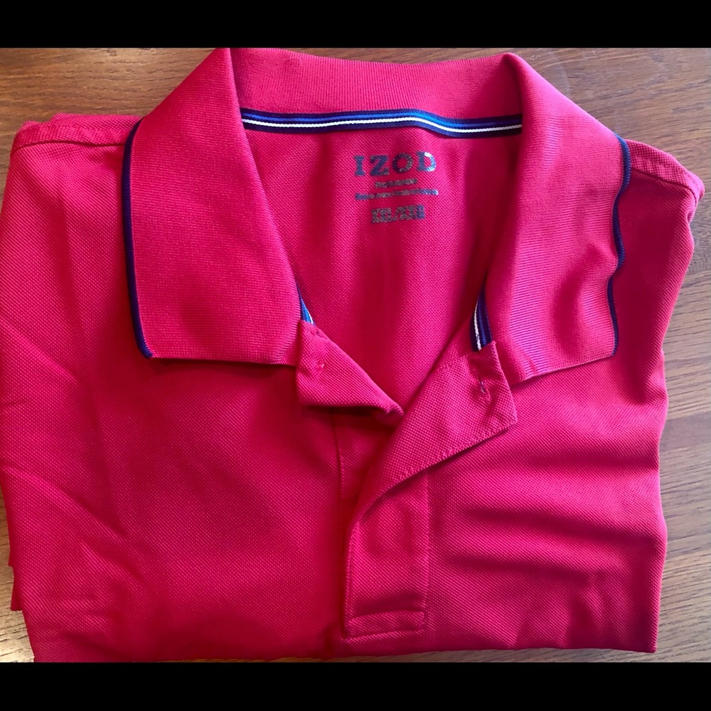 IZOD polo shirt, red IN color and is XXL